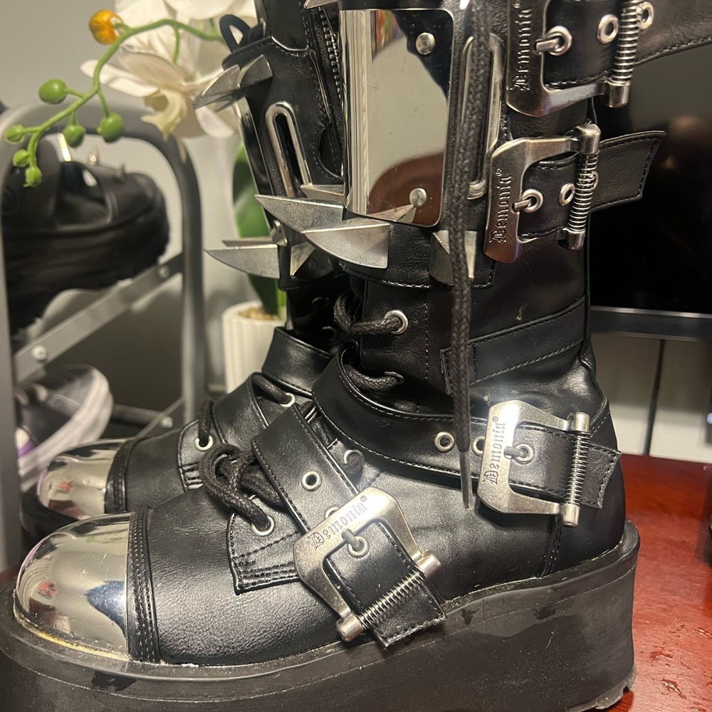 Demonia Black and Silver Ankle Boots